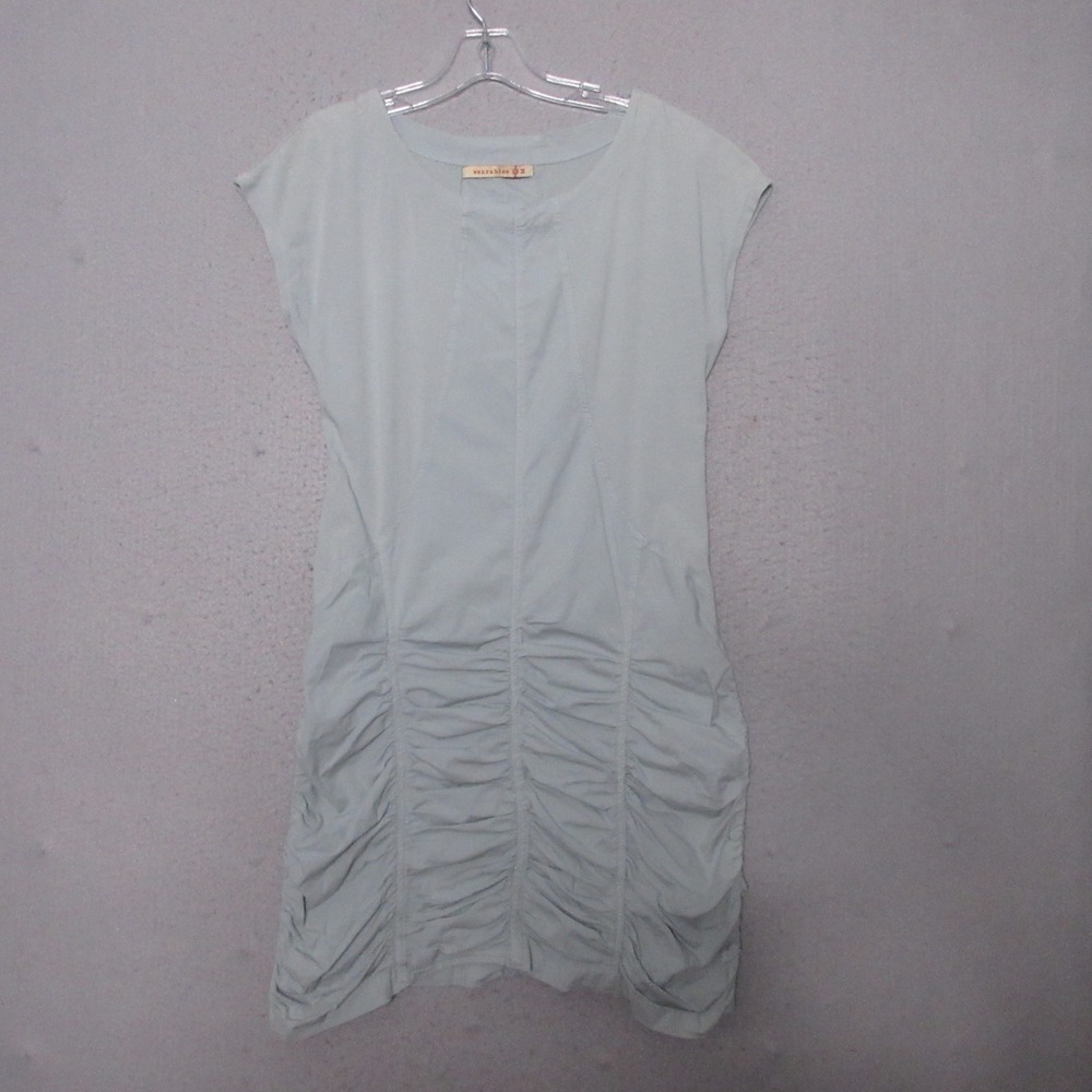 XCVI Wearables Dress Ruched Mini Cap Sleeve Sage Green Lagenlook Art to Wear